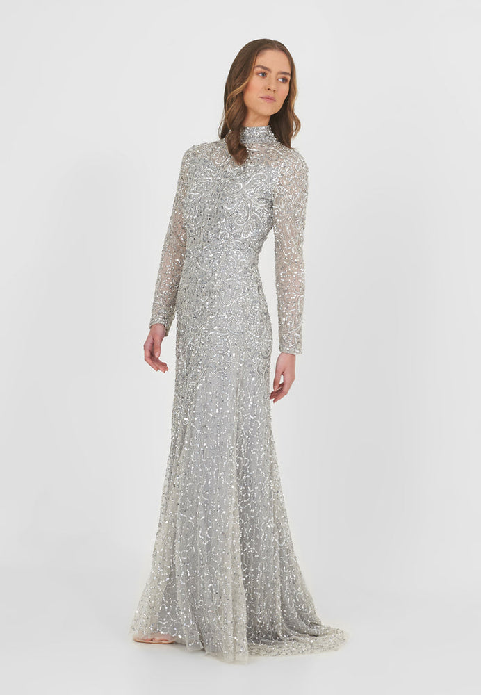 AFIYA EMBELLISHED SEQUIN MAXI DRESS SIDE