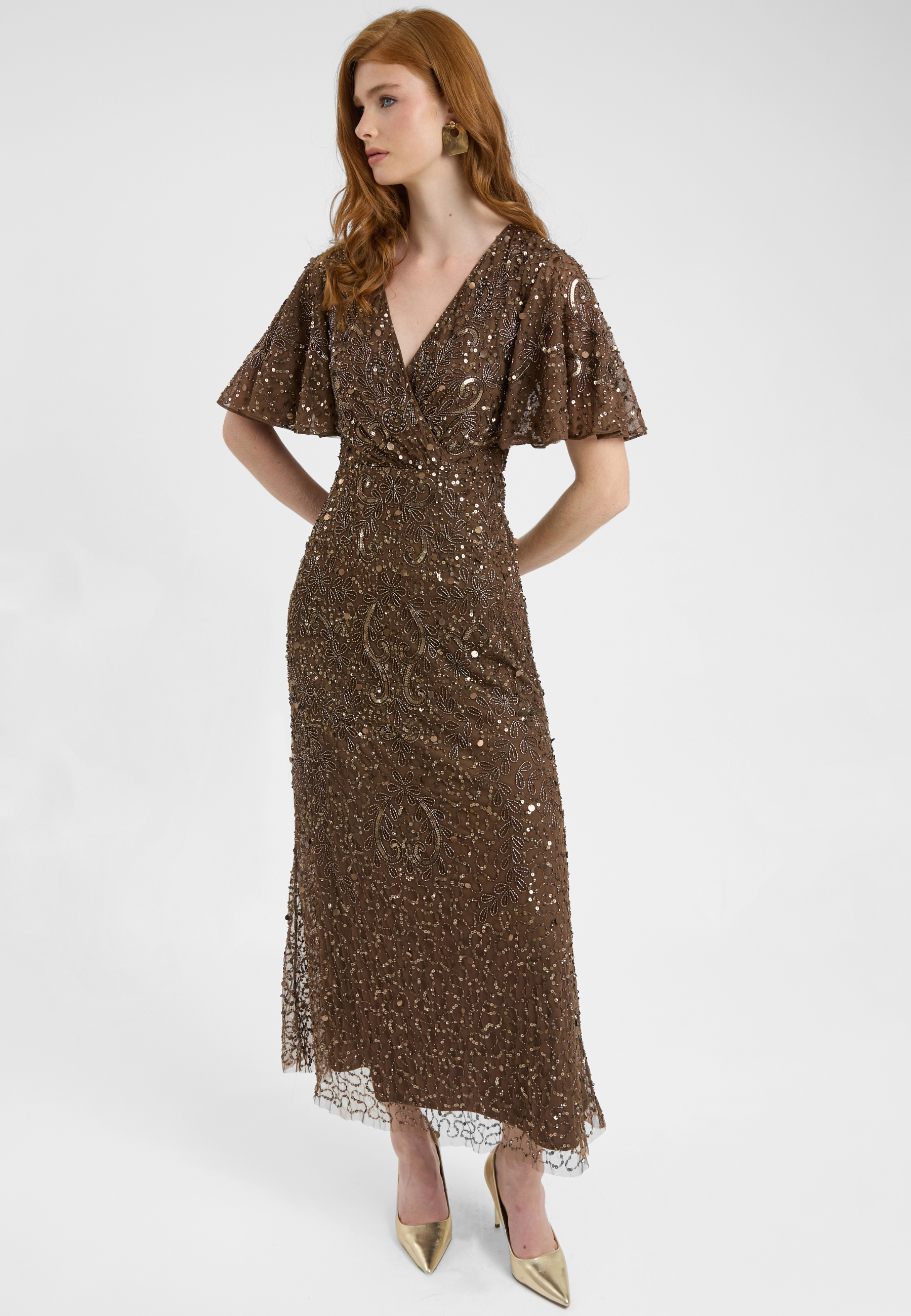 vylette sequin dress Lisa Deep V-neck Long Sleeve Sequin Dress Claire & Clara