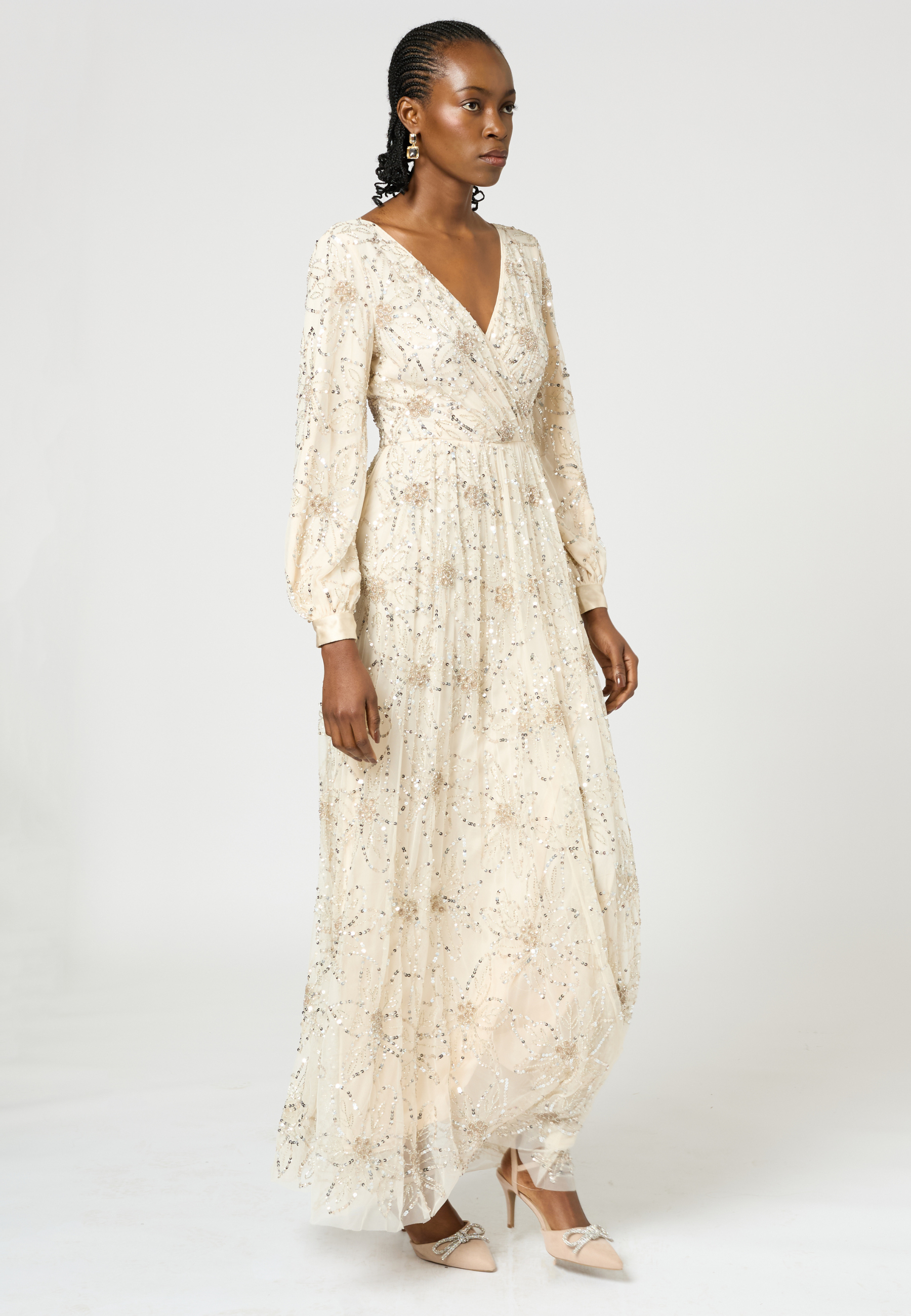 cream sequin dress with sleeves Cream Sequin Long Sleeve Sheath Dress 22895
