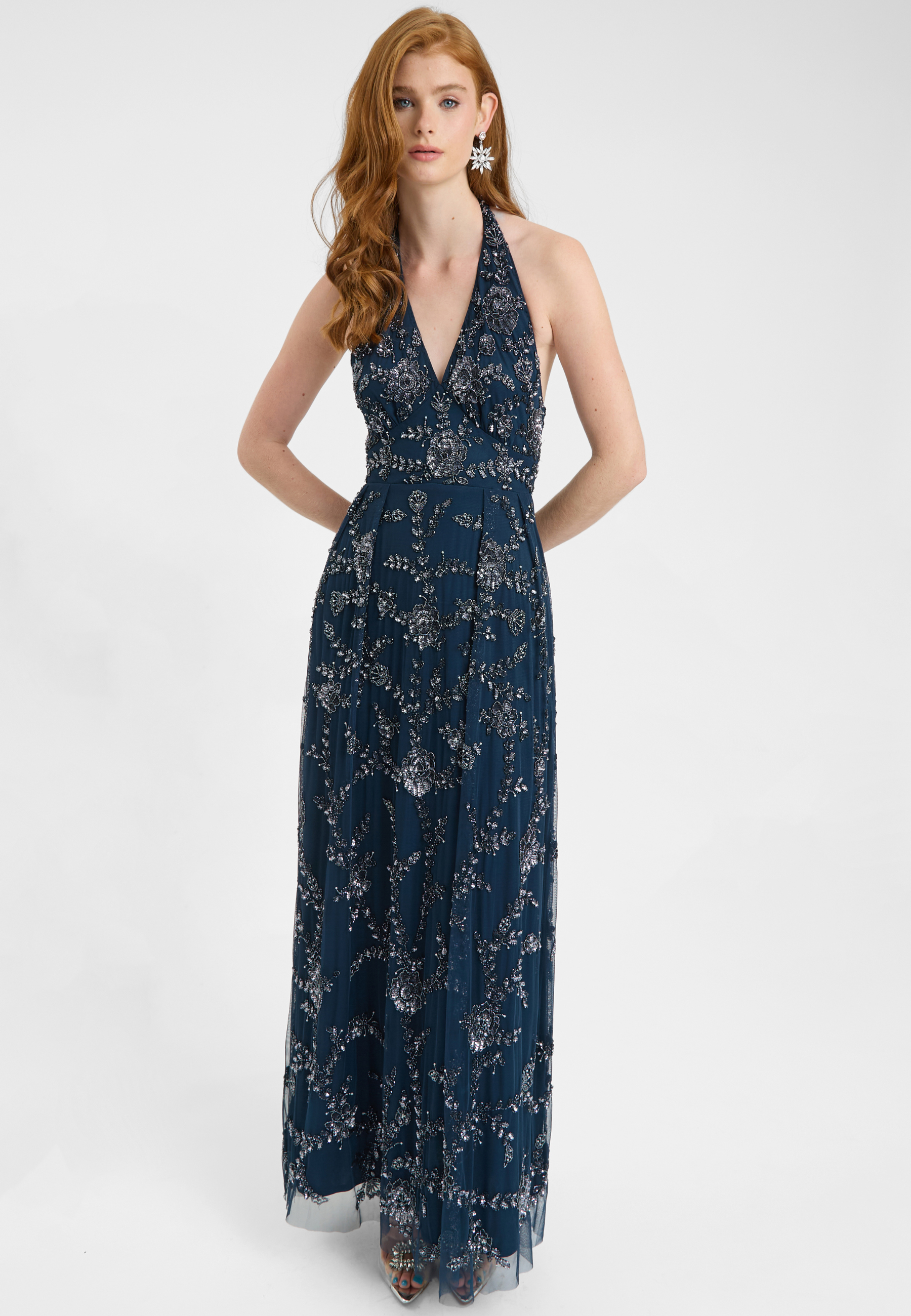 beauut sequin dress Beauut v-neck sequin maxi dress in olive green