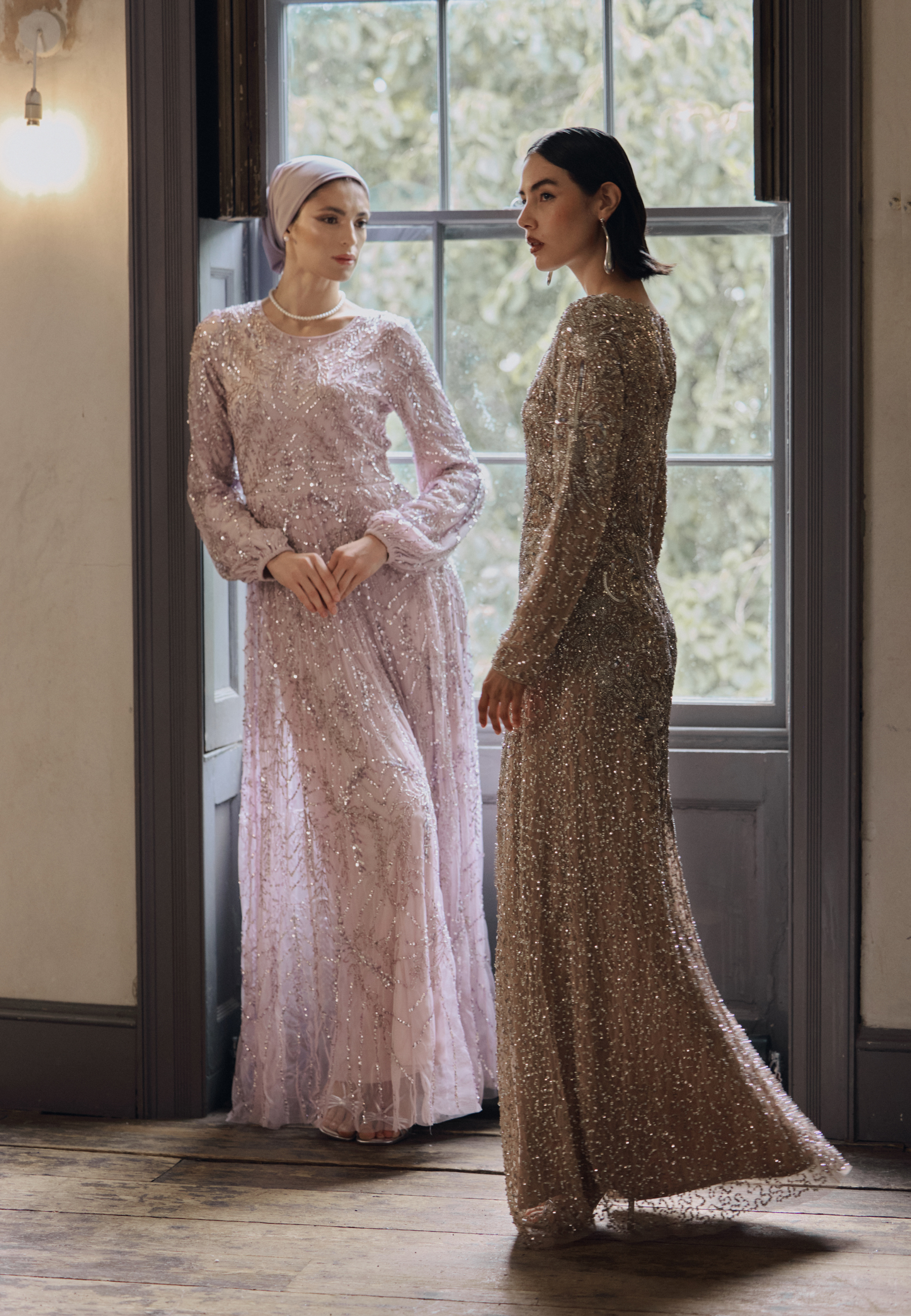 Raisa Modest Embellished Sequin Maxi Dress