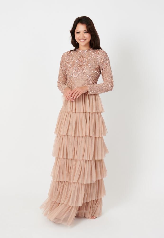 Maryisa Olive Modest Embellished Sequin Dress